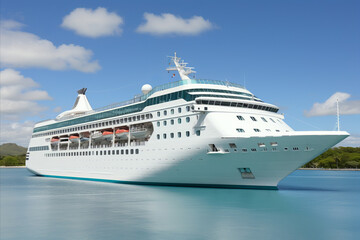 Exquisite multilevel resort liner gracefully sailing through sparkling waves on a picturesque day