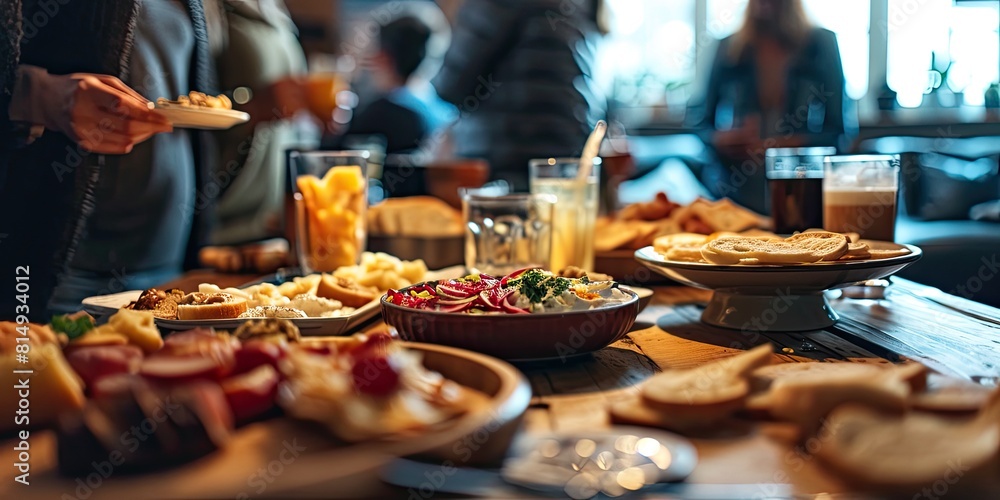 Canvas Prints Closeup of people enjoying various snacks near a table during a coffee break