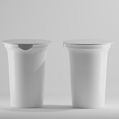 two plastic white yogurt mockup 3d render