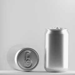 two metallic can soda on 3d background 3d render