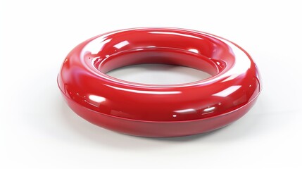 An empty red pool ring stands alone against a white backdrop.