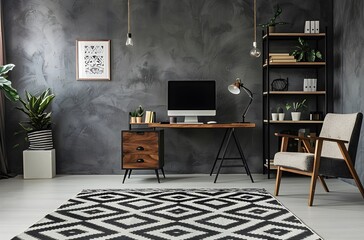 Modern Home Office. Modern home office with stylish decor and geometric accents