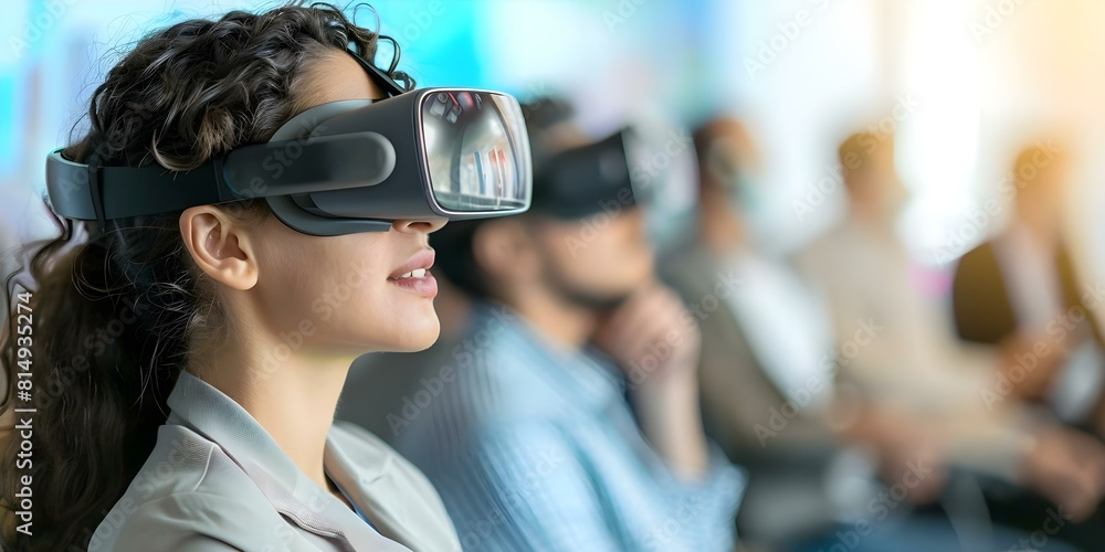 Poster augmented reality glasses enhance virtual conferences for networking professionals. concept augmente