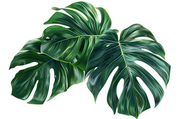 beautiful painting of a tropical plant with green leaves.