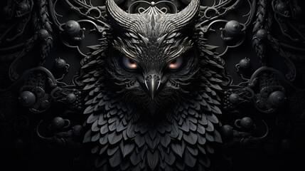 Mystical owl. Ornate background.