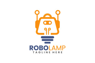 Lamp robot Modern Flat Unique logo template and Minimalist robot bulb logo template design