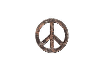 rusty metal peace symbol on a black background