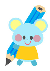 Obraz premium 鉛筆を持つねずみのイラスト