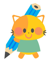 鉛筆を持つ猫のイラスト
