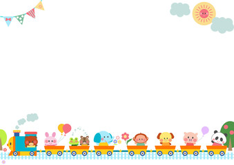 汽車に乗る動物達_メッセージカード、フォトフレーム、ポップフレーム素材