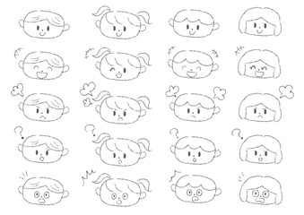子供達の顔表情集_モノクロ