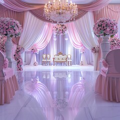 Beautiful front view of natural green and white wedding ceremony decor