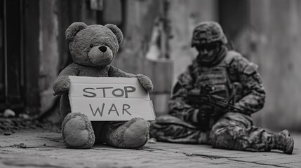 cardboard with the inscription "Stop war"