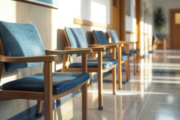 Empty chairs in a waiting area of a medical facility