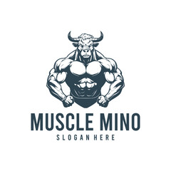 Obraz premium Muscle minotaur logo vector illustration