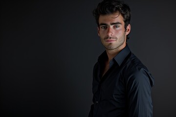 Obraz premium Handsome Man in Black Shirt. Generative AI.
