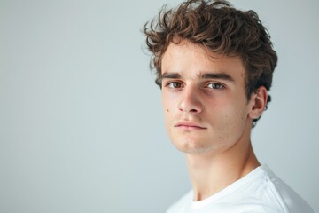 Fototapeta premium Young Man in White T-Shirt. Generative AI.