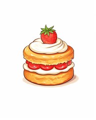 A cartoon image of a Victoria sponge cake with strawberries and cream.