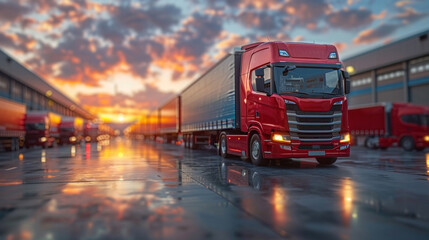 Logistics hub with delivery trucks lined up, signaling seamless distribution across the country's regions.