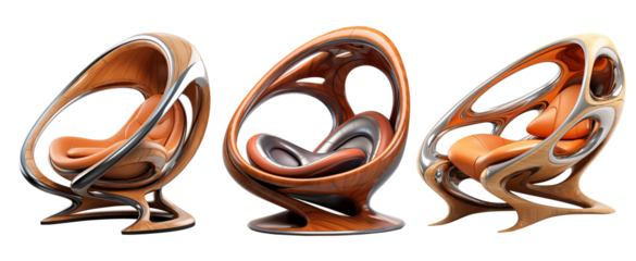 Set of Futuristic wooden chair of unusual shape