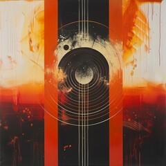 Abstract painting with vibrant colors and a geometric design.