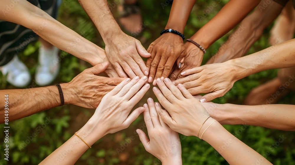 Poster circle of hands symbolizing teamwork and mutual support