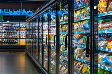 Frozen food section with refrigerator stands