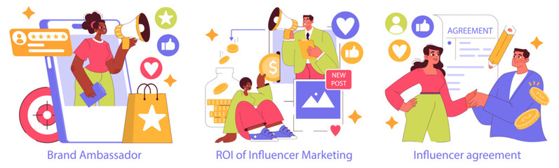 Influencer Marketing. Flat Vector Illustration