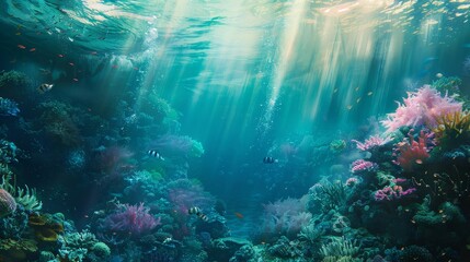 Fototapeta premium Turquoise sapphire depths underwater paradise sunlight backdrop