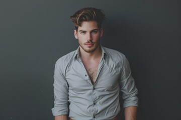 Fototapeta premium White Man in Light Shirt. Generative AI.