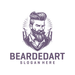 Man with beard, barber shop logo vector illustration