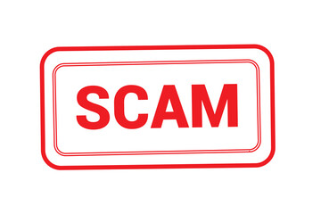 Vector illustration of the word Scam in red ink stamp