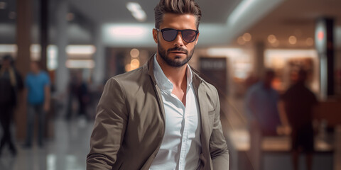 Obraz premium Man model on sale background.