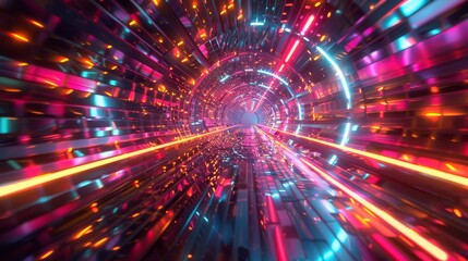 Obraz premium Hypnotic neon-lit labyrinth with vibrant corridors backdrop