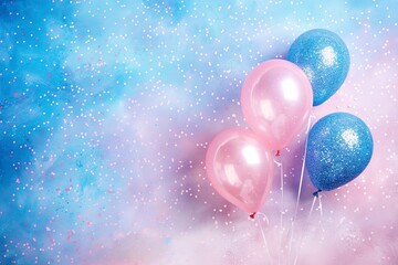 gender reveal balloons and glitter invitation