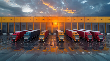 delivery trucks ready for shipment at the distribution center, spanning the country's delivery network.