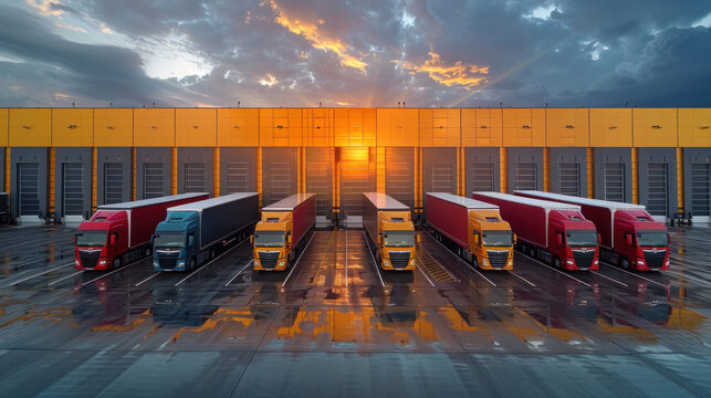 delivery trucks ready for shipment at the distribution center, spanning the country's delivery network.