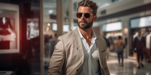 Fototapeta premium Man model on sale background.