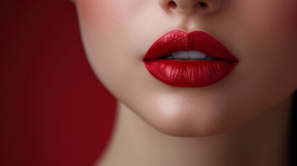 Portrait promotion, lipstick lipstick promotion cosmetic brand, lip gloss mockup with text space, red lipstick brand luxury brand,Vibrant Red Lipstick: Luxurious Beauty with Captivating Lip Color in 