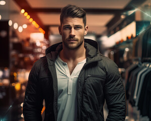Fototapeta premium Man model on sale background.