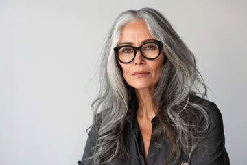 Image of adult mature woman with long gray hair