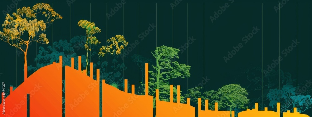 Poster a forest with trees of different colors and a deer in the foreground