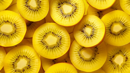 ripe yellow kiwi slices (Actinidia chinensis) - fresh organic produce concept
