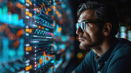 Digital business, the businessman harnesses mobile tools for data-driven decision-making, aligning growth graphs, customer interactions, and strategic planning for business success.