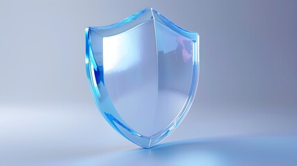 Shield Isometric Symbol in Frosted Glass and Acrylic Material with Transparent Technical Feel and