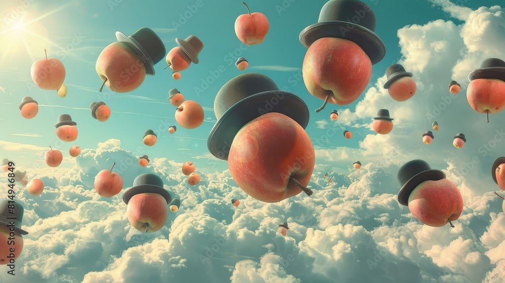 Canvas Prints floating apples and bowler hats in surreal sky backdrop
