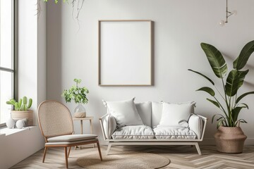A mockup frame in a ScandiBoho styled room captures the essence of modern design