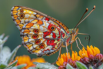 Closeup of a butterfly sitting on a flower in the garden