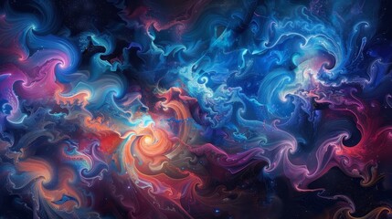 Obraz premium Azure and crimson swirls represent the human psyche's dance of light backdrop
