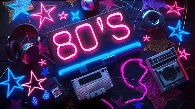 80's theme background in neon colors design